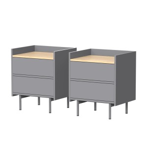 Vicco Nachttisch Velina Grau/Eiche 48 x 50 2er Set