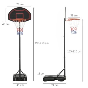 HOMCOM Basketballständer, schwarz, mit verstellbarer Höhe, Backboard und Maßen. Für Spiel & Spaß.