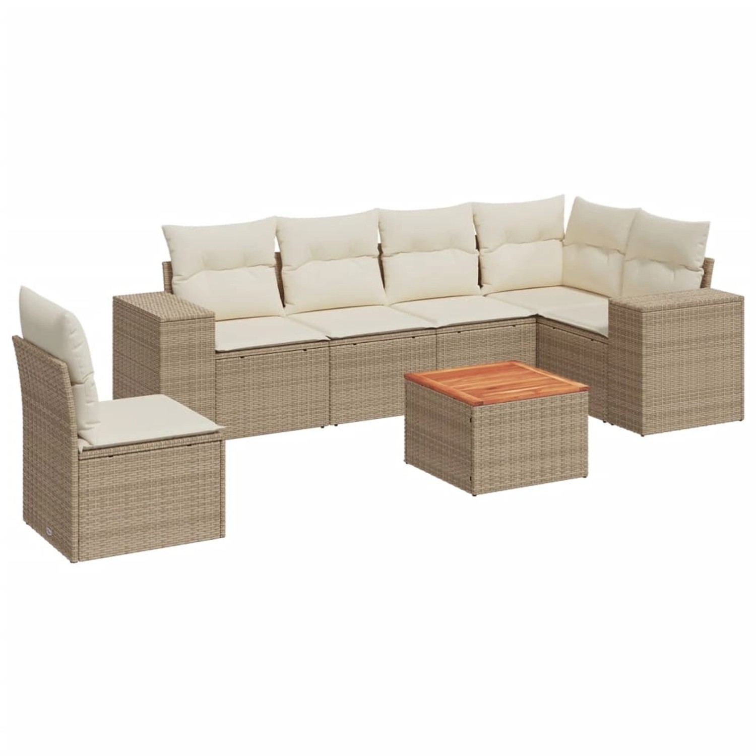 vidaXL 7-Tlg Garten-Sofagarnitur mit Kissen Beige Poly Rattan 3257801 günstig online kaufen