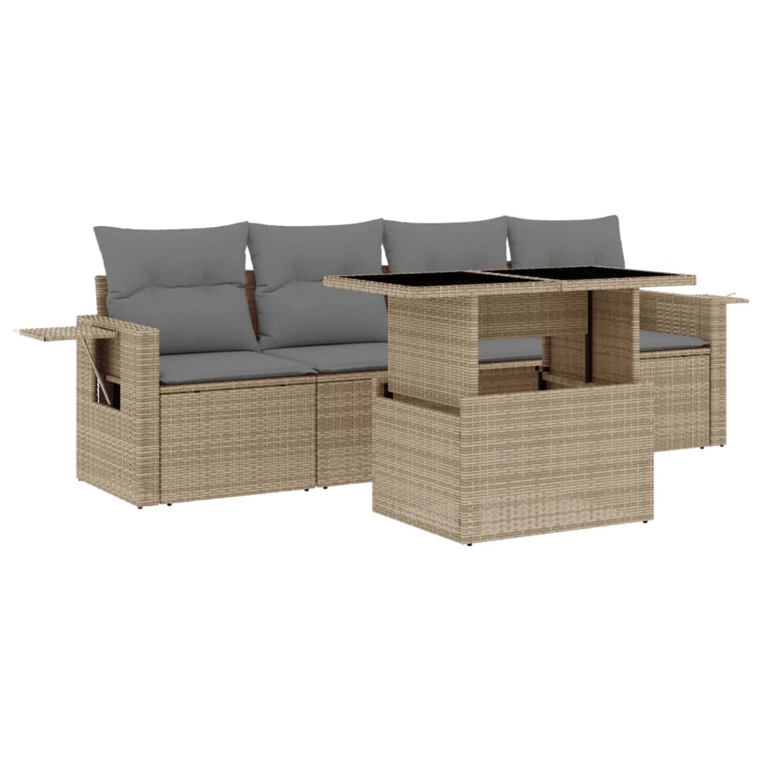 vidaXL 5-tlg Garten-Sofagarnitur mit Kissen Beige Poly Rattan Modell 221 günstig online kaufen