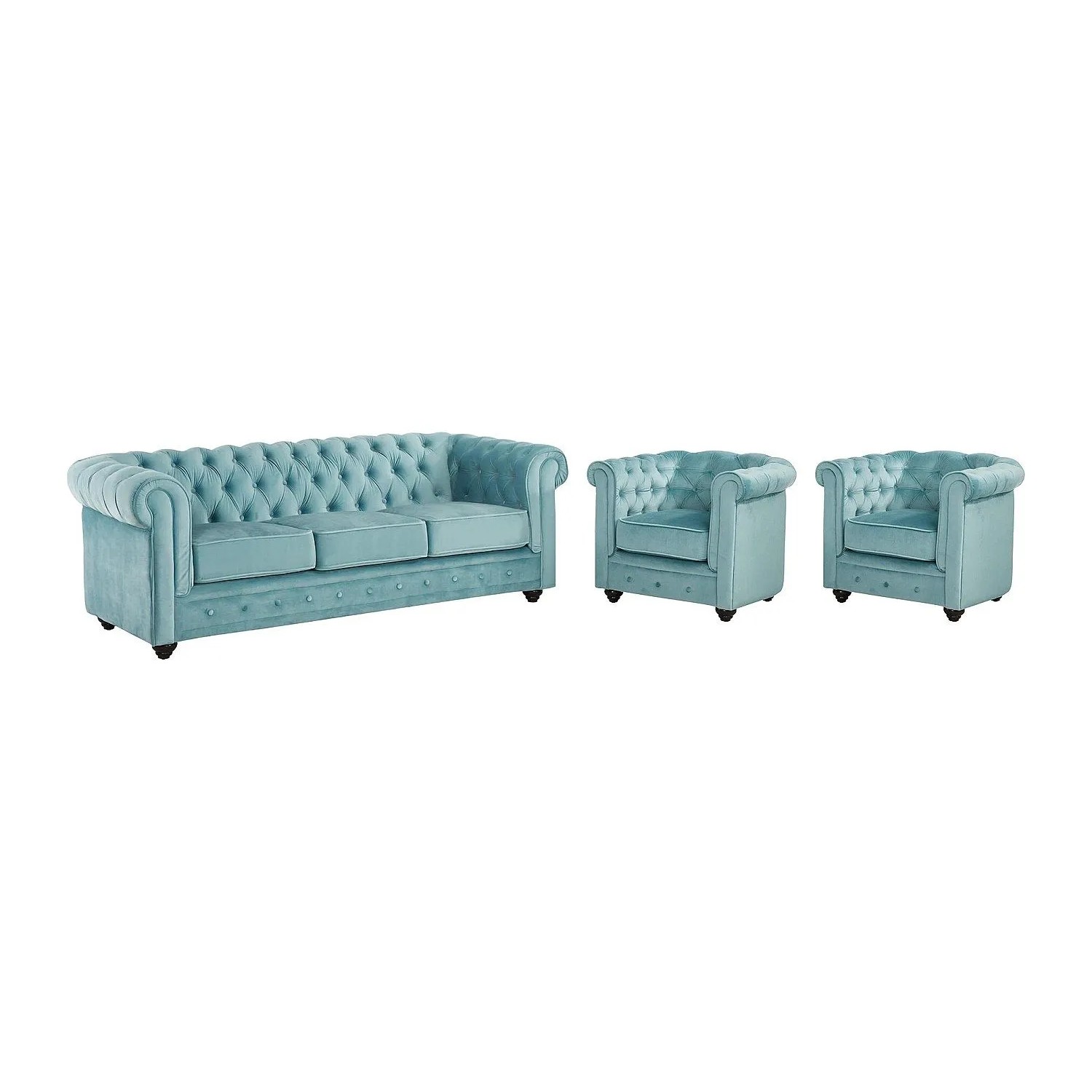 Vente-unique Couchgarnitur Mit Sessel Chesterfield Hellblau 205 cm  82 cm