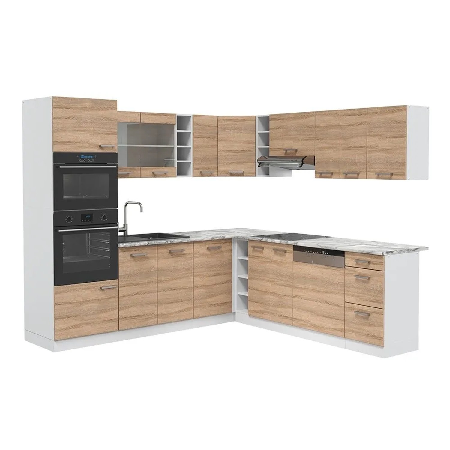 Vicco Eckküche R-Line Sonoma/Weiß 247 x 82, AP Marmor