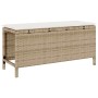 Beige vidaXL Gartenbank aus Poly Rattan mit weißem Kissen, Teil der 3-tlg. Essgruppe.