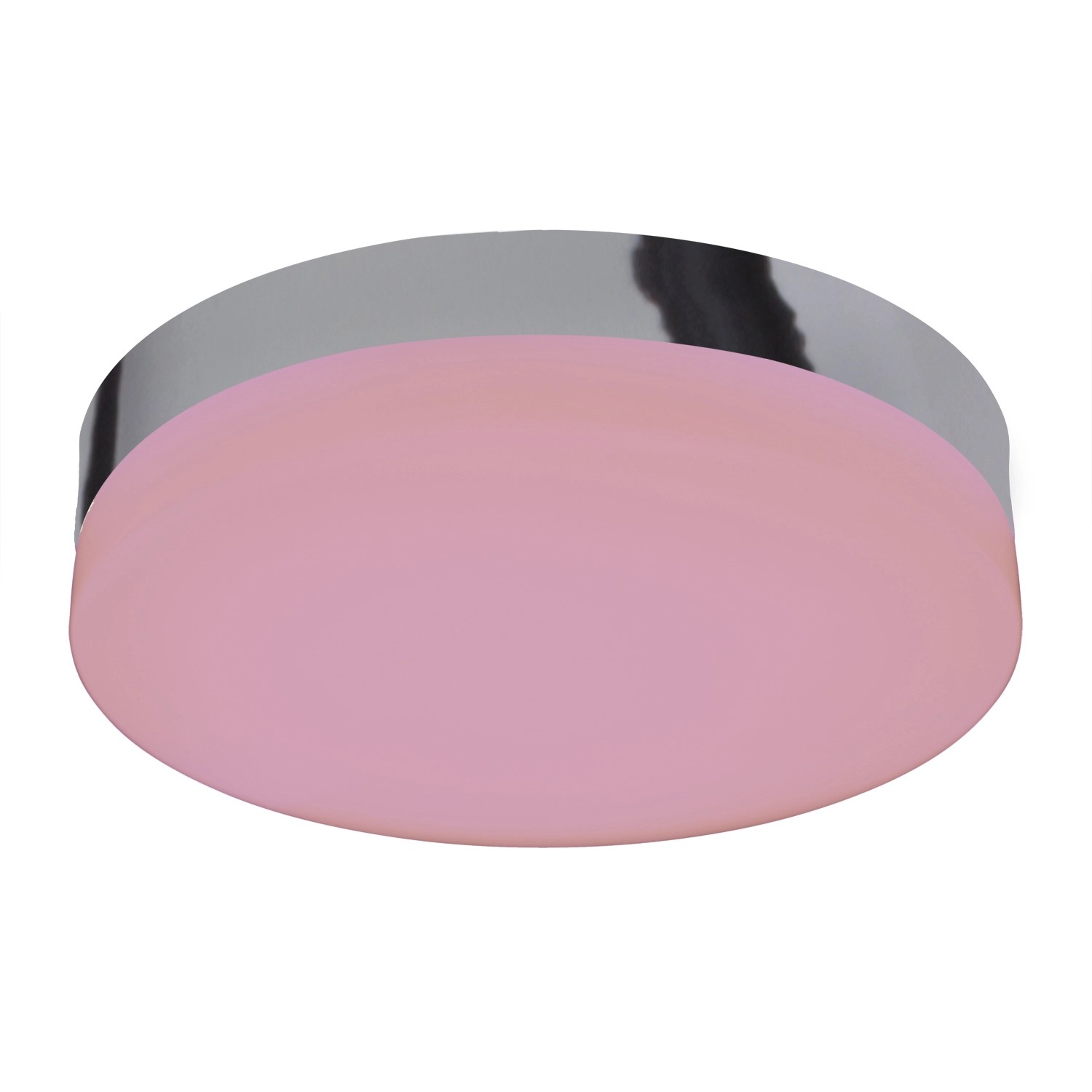 Moderne LED-Deckenleuchte Paris mit Chromrand und weißem Lampenschirm.