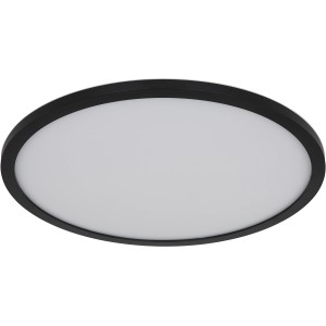 Schwarze, runde LED-Deckenleuchte Sapana mit Farbwechsel und Fernbedienung.