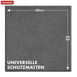 Graue Floordirekt Fallschutzmatte, 50x50x4 cm, für Trockenausbau. Elastische Gummimatte mit Drainage.