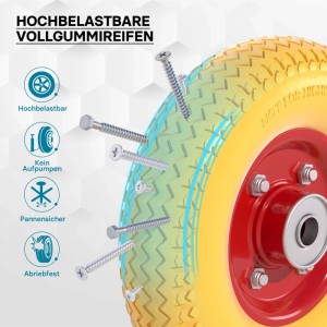 Wiltec Schubkarren Pu Rad 2.80/2.50-4 Vollgummi Polyurethan Reifen Pannensicher