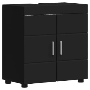 Schwarzes vidaXL Badezimmerschrank-Set TULUM, 60x34x63cm, mit zwei Türen und silbernen Griffen.