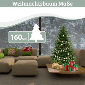 DELUKE Weihnachtsbaum Künstlich 160cm mit Lichterkette Nordfichte Spritzguss Tannenbaum Naturgetreu mit Baumständer