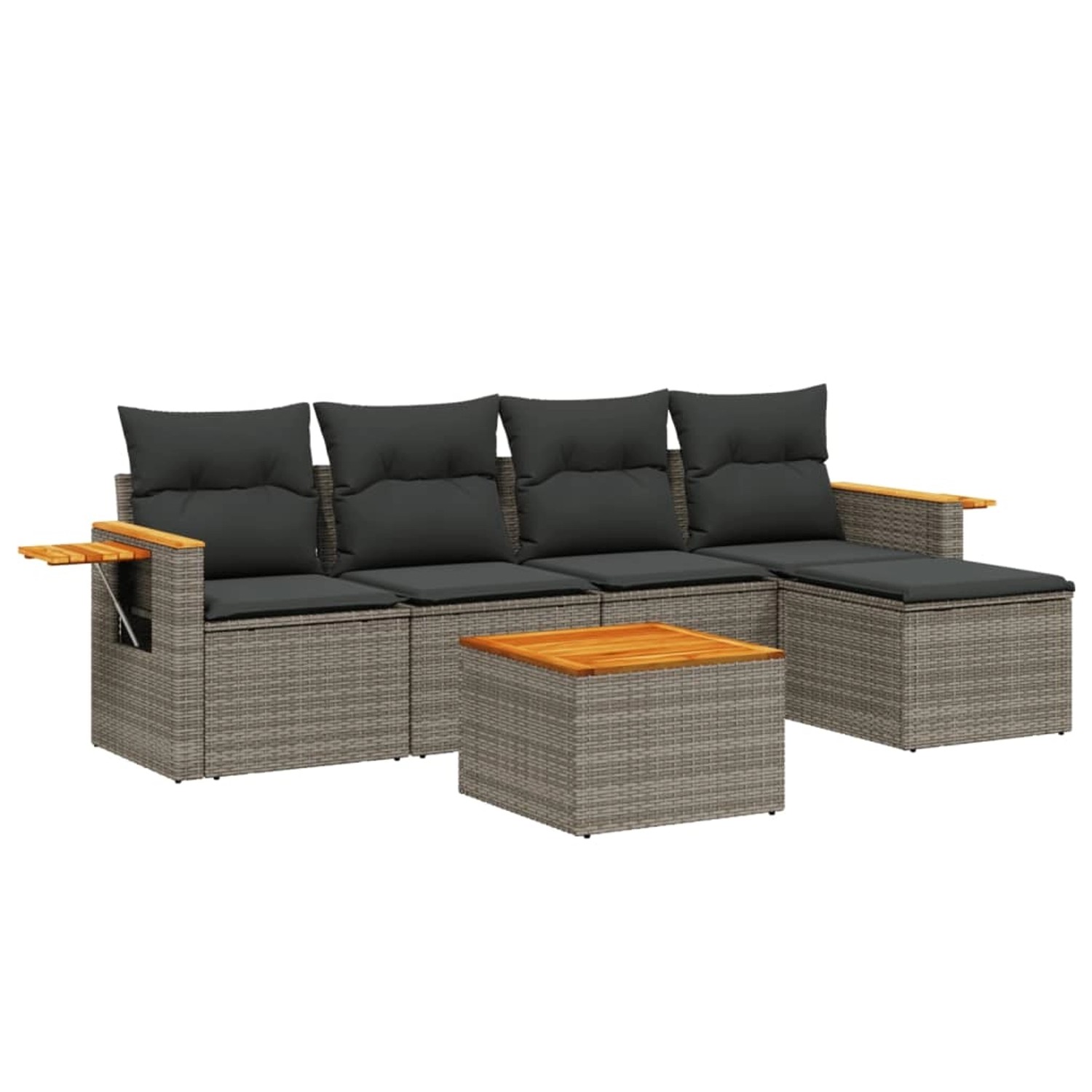 vidaXL 6-Tlg Garten-Sofagarnitur mit Kissen Grau Poly Rattan 3226767
