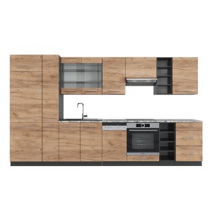 Moderne Küchenzeile Fame-Line in Goldkraft Eiche/Anthrazit, 355 cm breit, ohne Arbeitsplatte.