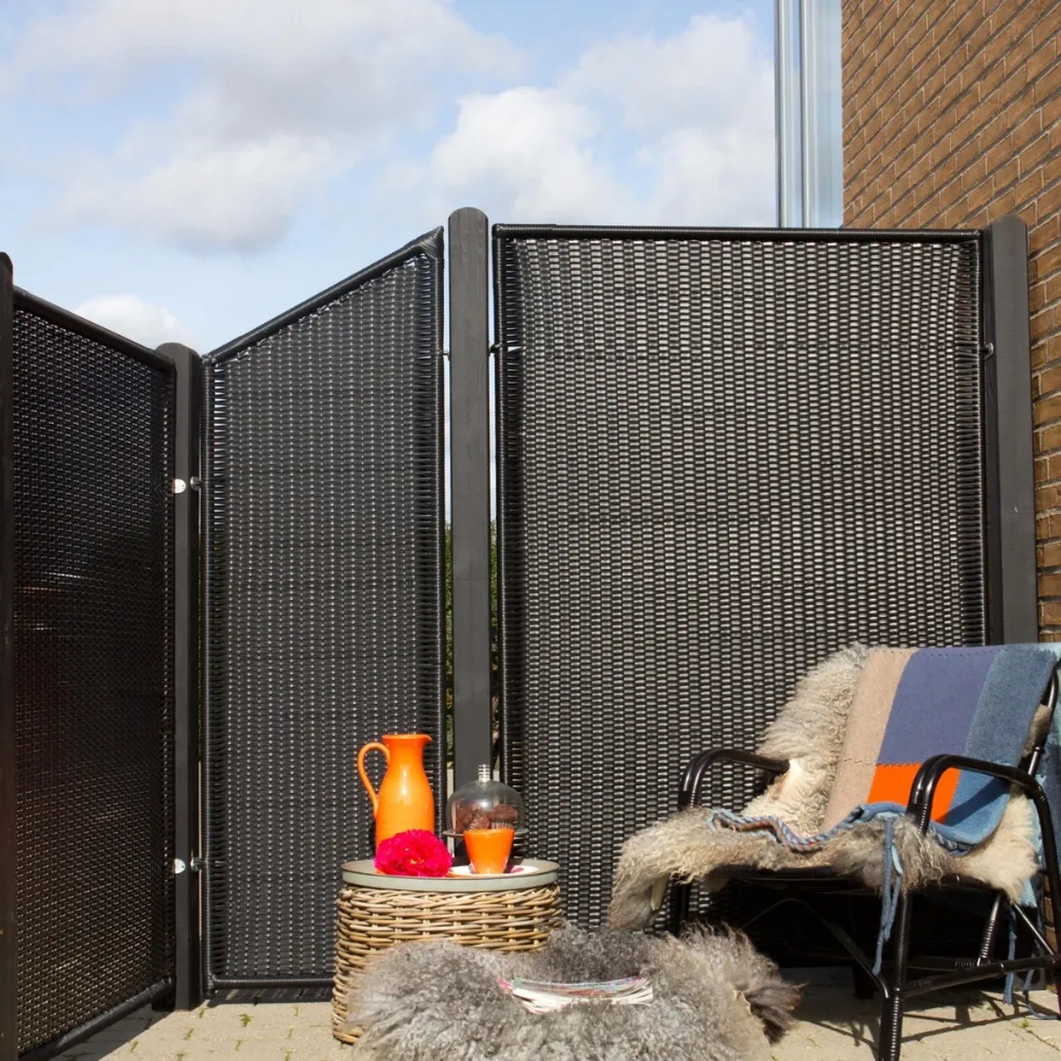Sichtschutzzaun Trend Polyrattan Schwarz 115 cm x 140 cm