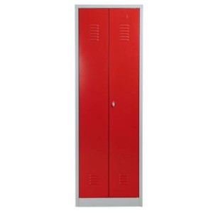 Roter PROREGAL Metallspind Dolphin, 180x60x50 cm, mit Vorhängeschloss und Belüftungsschlitzen.