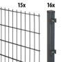 Anthrazit Doppelstabmatte und Zaunpfosten mit Halterungen. Set für Gartenzaun 120 cm hoch.