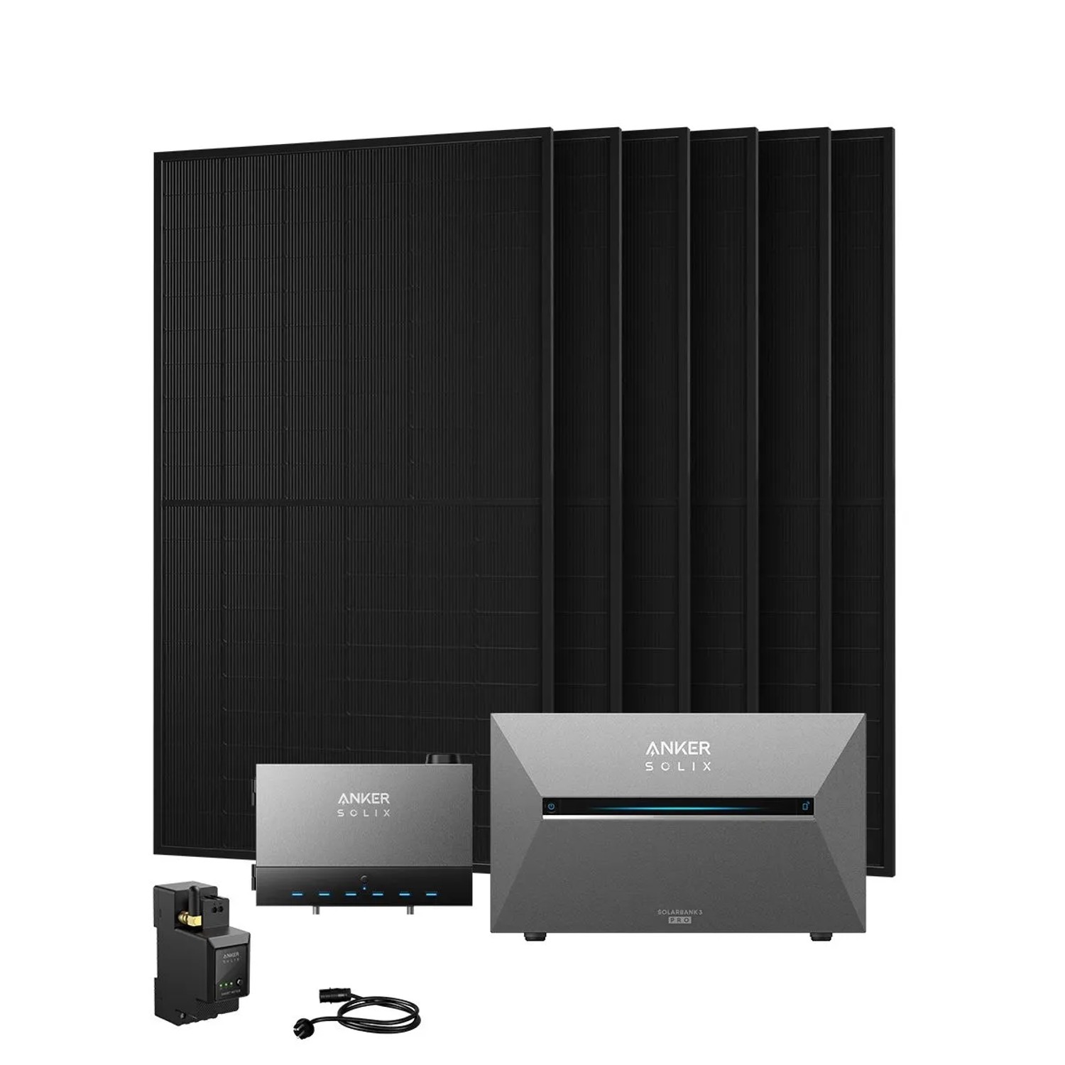 Anker SOLIX Balkonkraftwerk Speicher-Set 6 x 500 Wp Mit Solarbank 3 E2700 Pro, Power Dock und Smart Meter