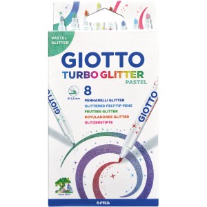 Giotto Turbo Glitter Fasermaler Pastel, 8 Stifte mit feiner Spitze und Glitzer.