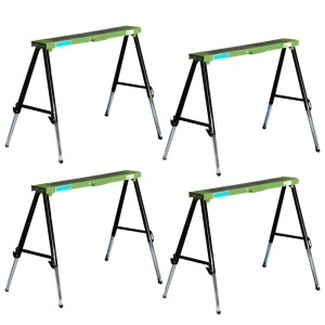 4er Set TRUTZHOLM Arbeitsböcke, klappbar und höhenverstellbar bis 91cm, Stahl grün/schwarz.