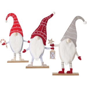 Boltze Figuren, 3-fach sortiert, Grau-Rot, Weihnachtsdeko. Deko-Wichtel mit roter oder grauer Mütze.