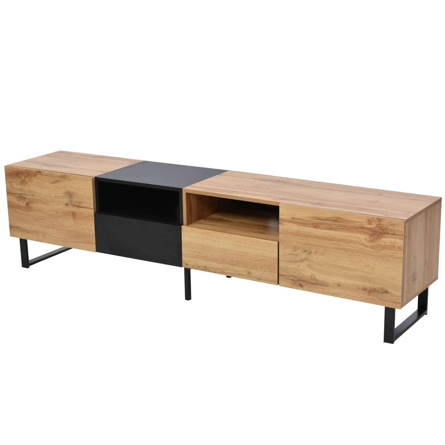 okwish TV Schrank mit Stauraum Robustem Design 190x38x48cm Schwarz Natur