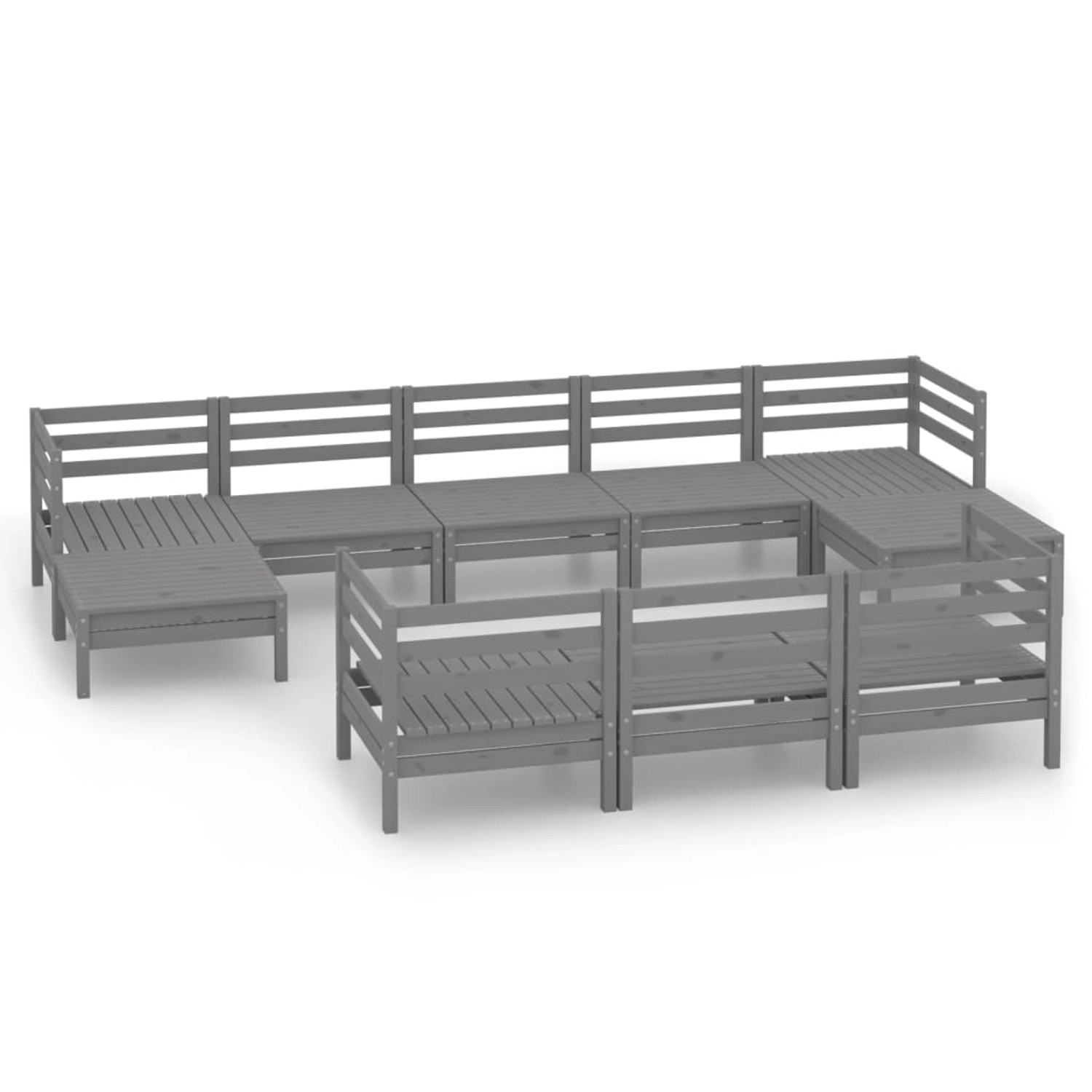 vidaXL 10-tlg Garten-Lounge-Set Grau Massivholz Kiefer Modell 9