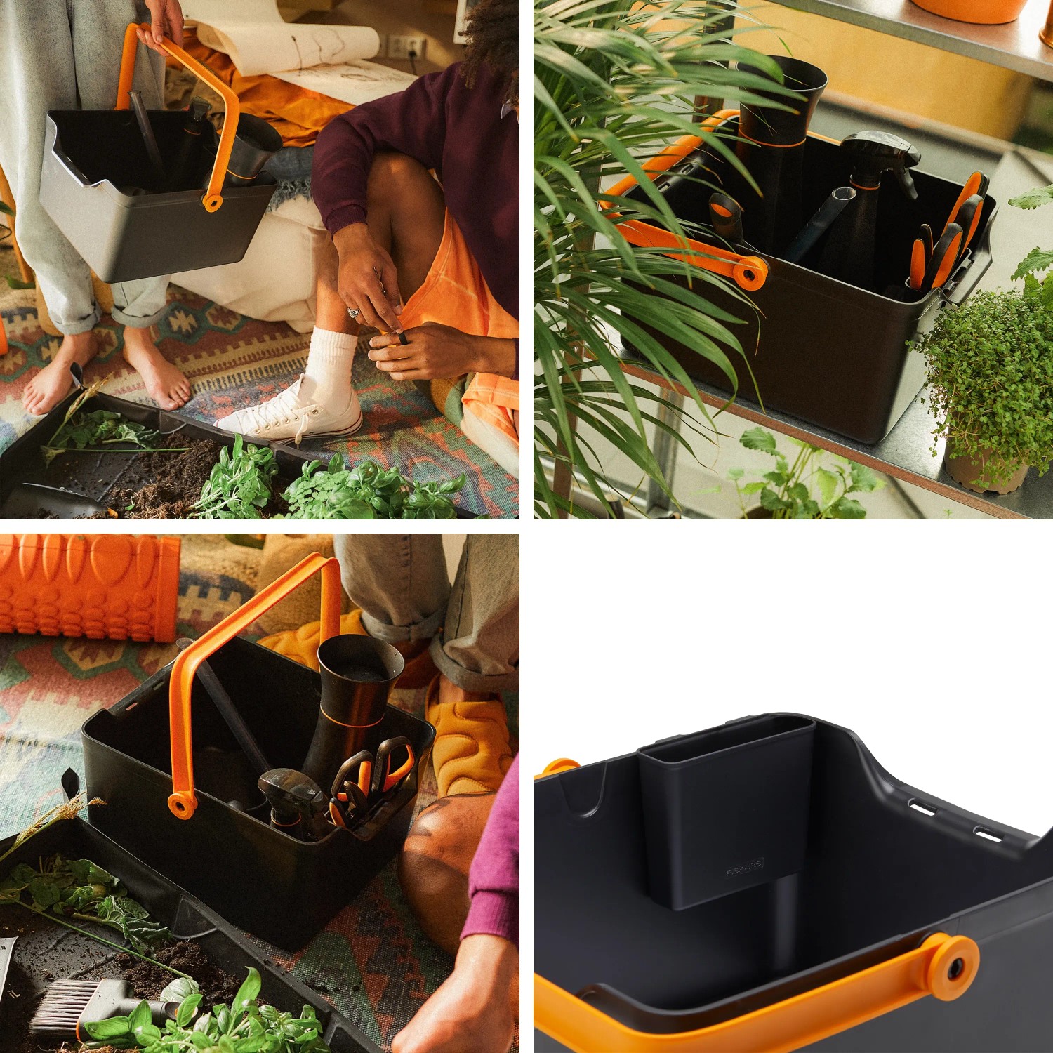 Fiskars Aufbewahrungsbox für Gartengeräte, 35,3x31,1x17,3 cm, mit orangefarbenem Griff. Ideal zur Werkzeug-Organisation.
