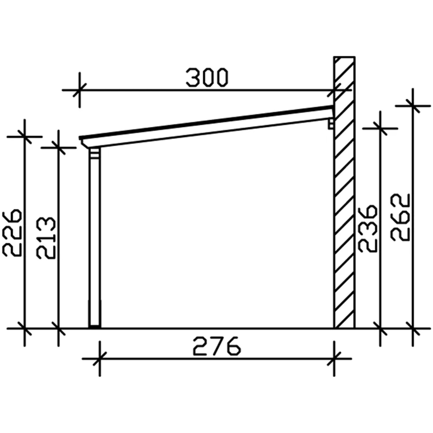 Technische Zeichnung: Skan Holz Carport Vogtland, Maße und Details zum Einzelcarport.