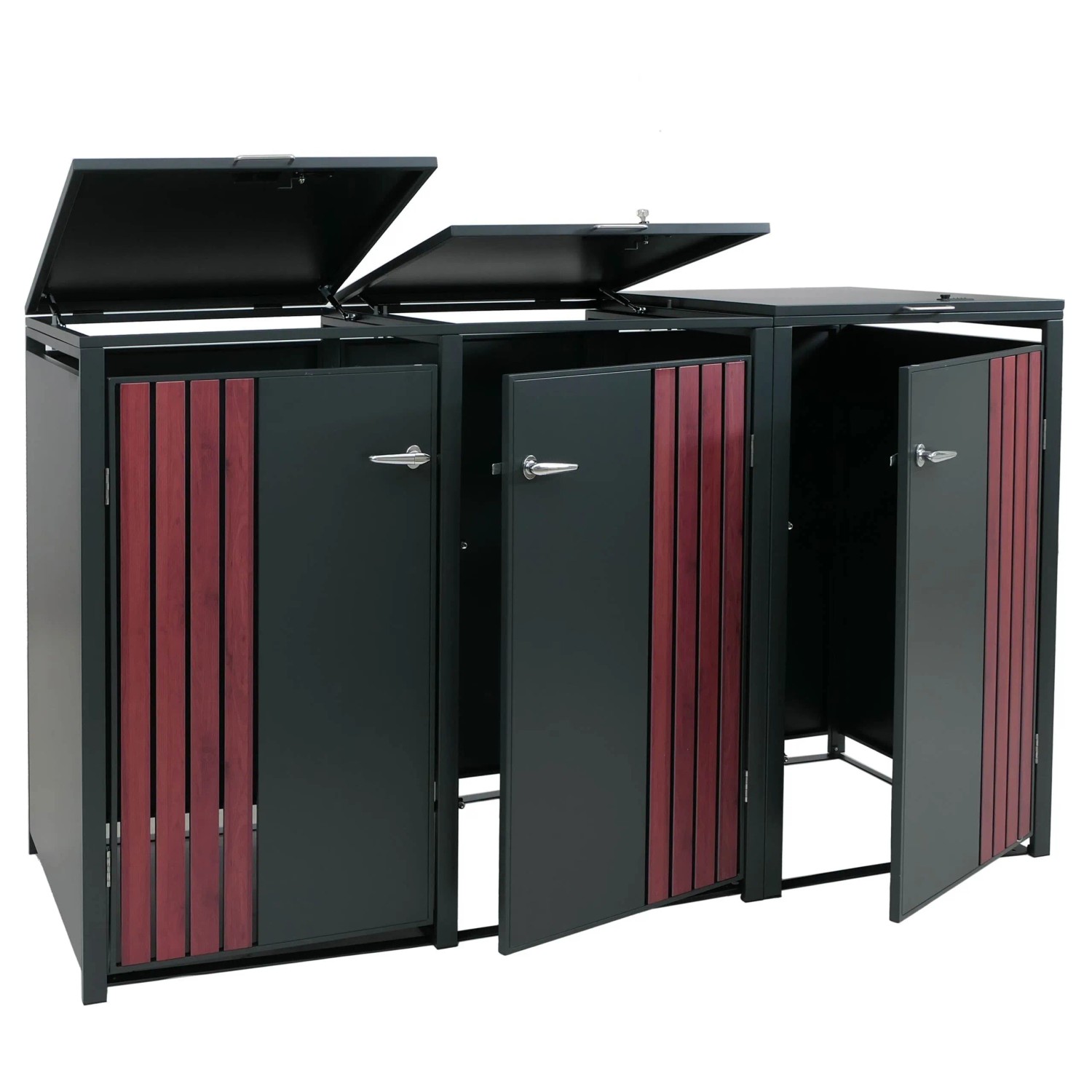 MCW 3er-Mülltonnenverkleidung O67 Anthrazit Holzoptik Dunkel 122x200x84cm