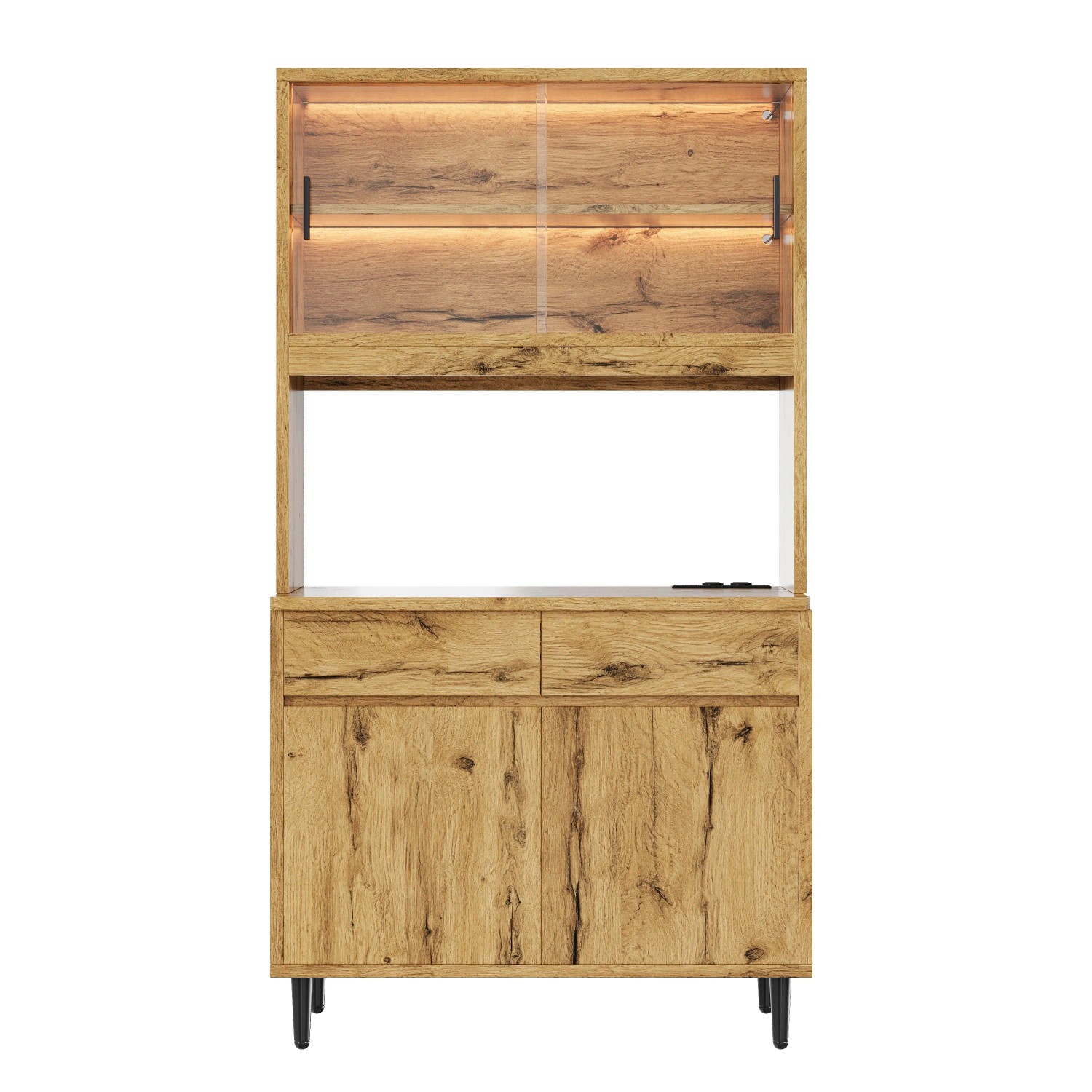 Merax Buffetschrank 100x40x185cm LED USB Steckdose Eiche