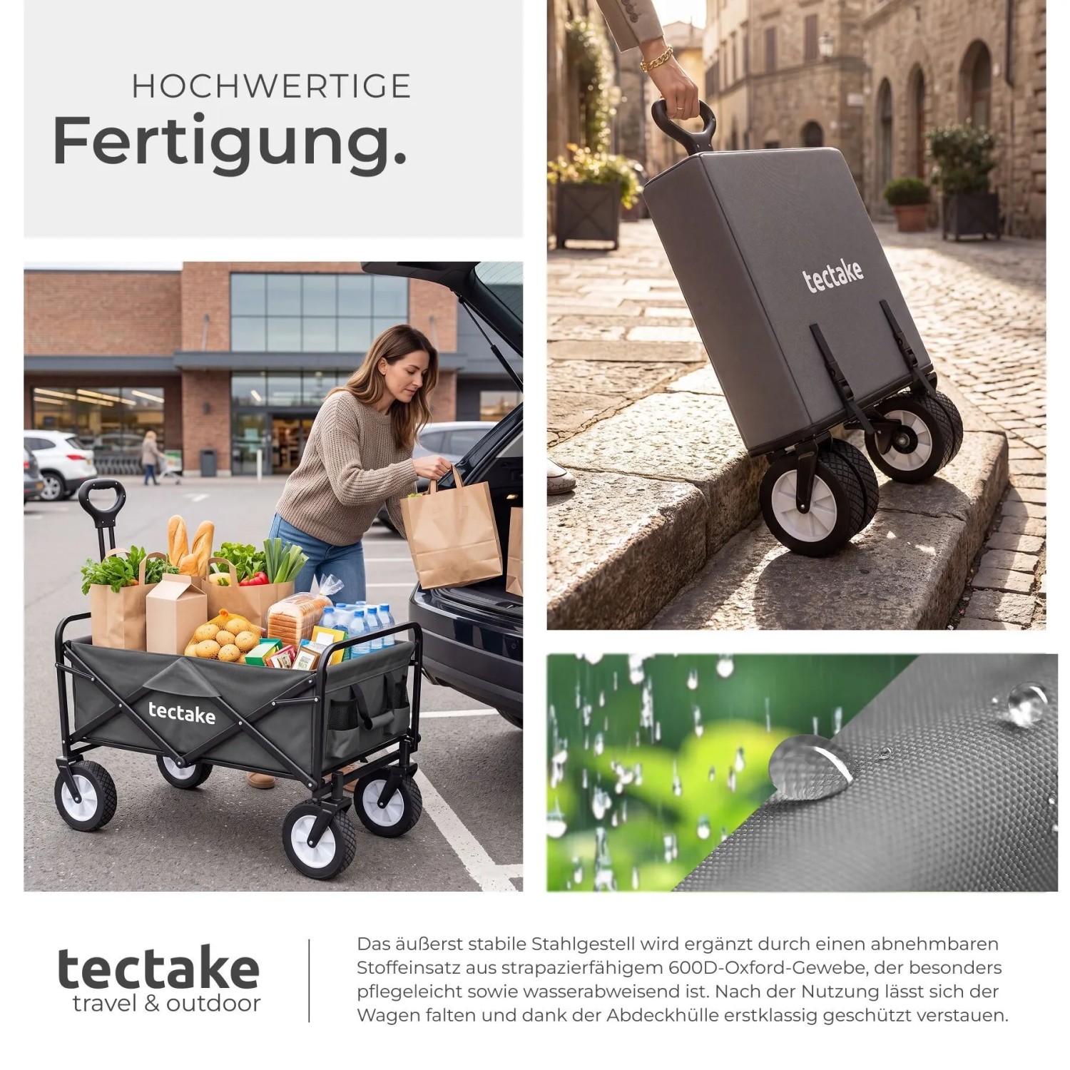 Tectake Bollerwagen Leon Faltbar Mit Bremsen und Gummierten Kunststoffrädern  91 x 53 50 x 101 cm Grau_8