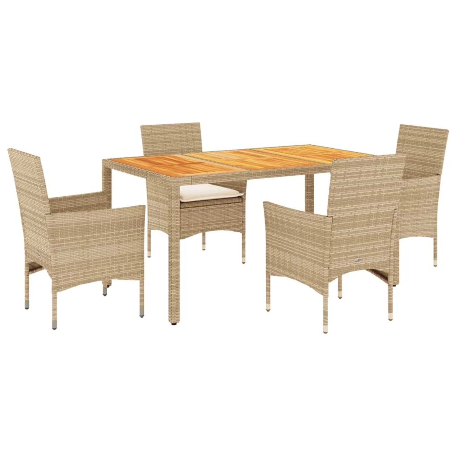 vidaXL 5-Tlg Garten-Essgruppe mit Kissen Beige Poly Rattan Akazie 3278683 günstig online kaufen