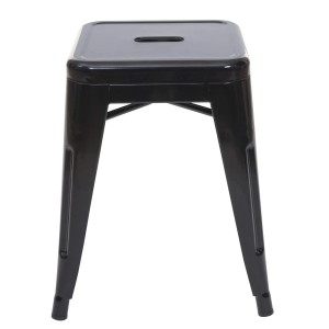 Schwarzer, stapelbarer Metall Hocker im Industrie Design, Sitzhöhe 46cm.