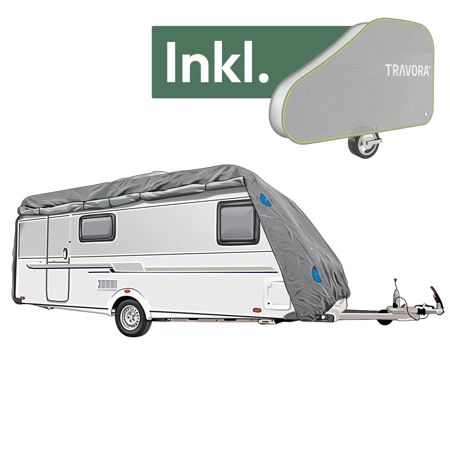TRAVORA Wohnwagen Plane Inkl. Deichselabdeckung  Abdeckplane Caravan Cover Schutzhülle Wohnwagenplane Größe S 460 x 250 ...