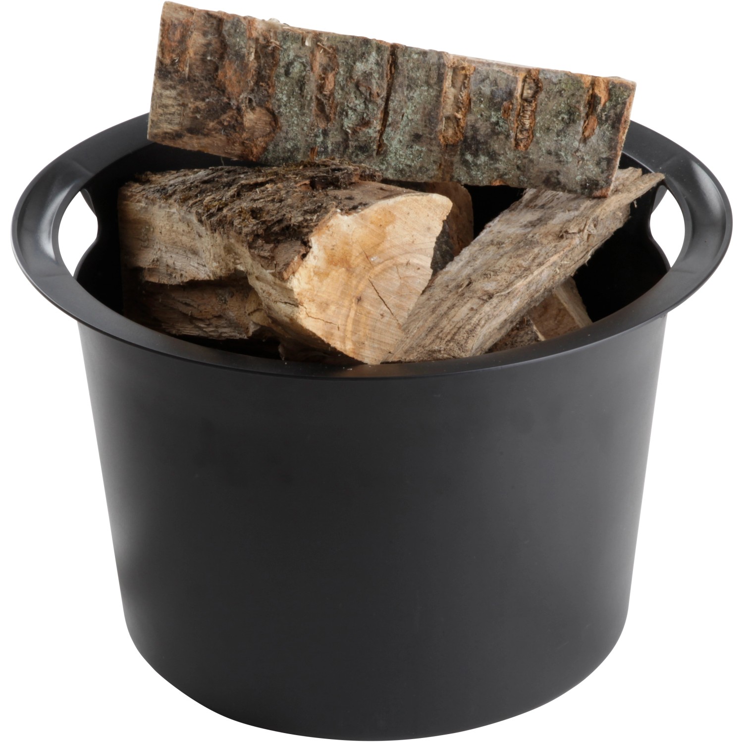 Aduro Holzkorb Proline, grau, aus Filz, gefüllt mit Kaminholz. Zubehör für Kamine & Öfen.