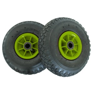 2er Set TRUTZHOLM Sackkarrenräder, Luftreifen 260x85mm, grüne Felge, für Baumaschinen.