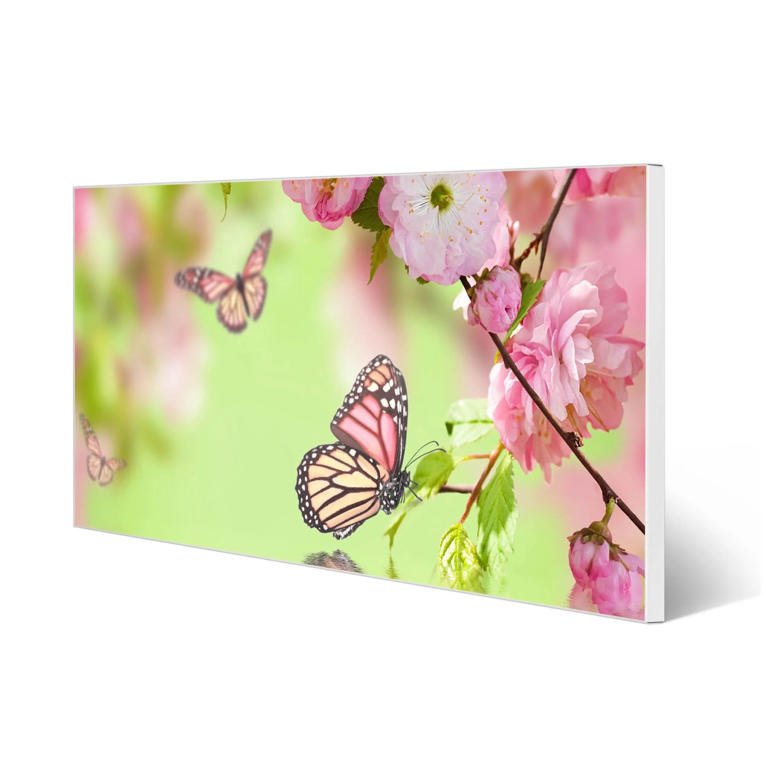 Banjado Magnettafel mit Kirschblüten und Schmetterlingen, 78x37cm. Dekorative Magnetwand für Notizen.