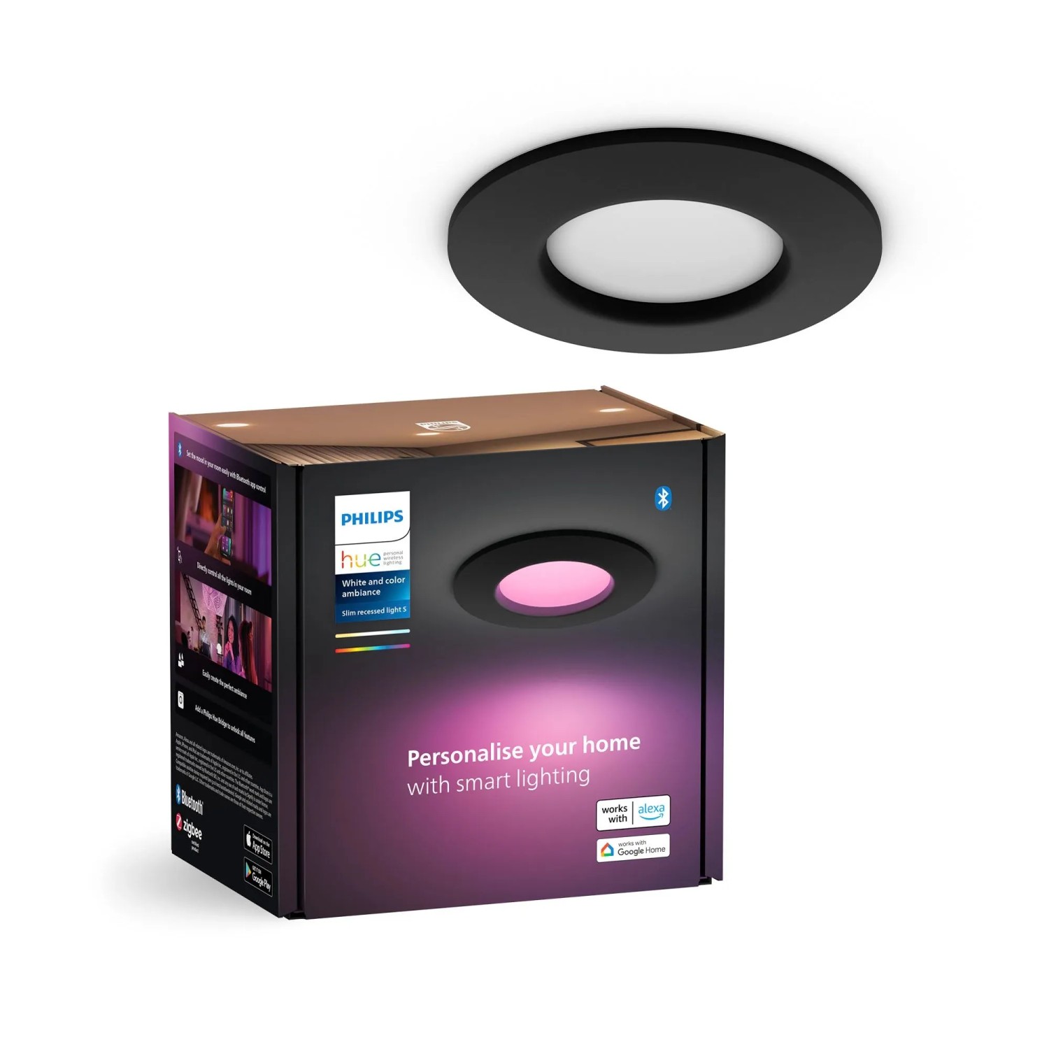 Philips Hue Smart-Einbauspot Slim White & Color Ambiance 9 cm Schwarz