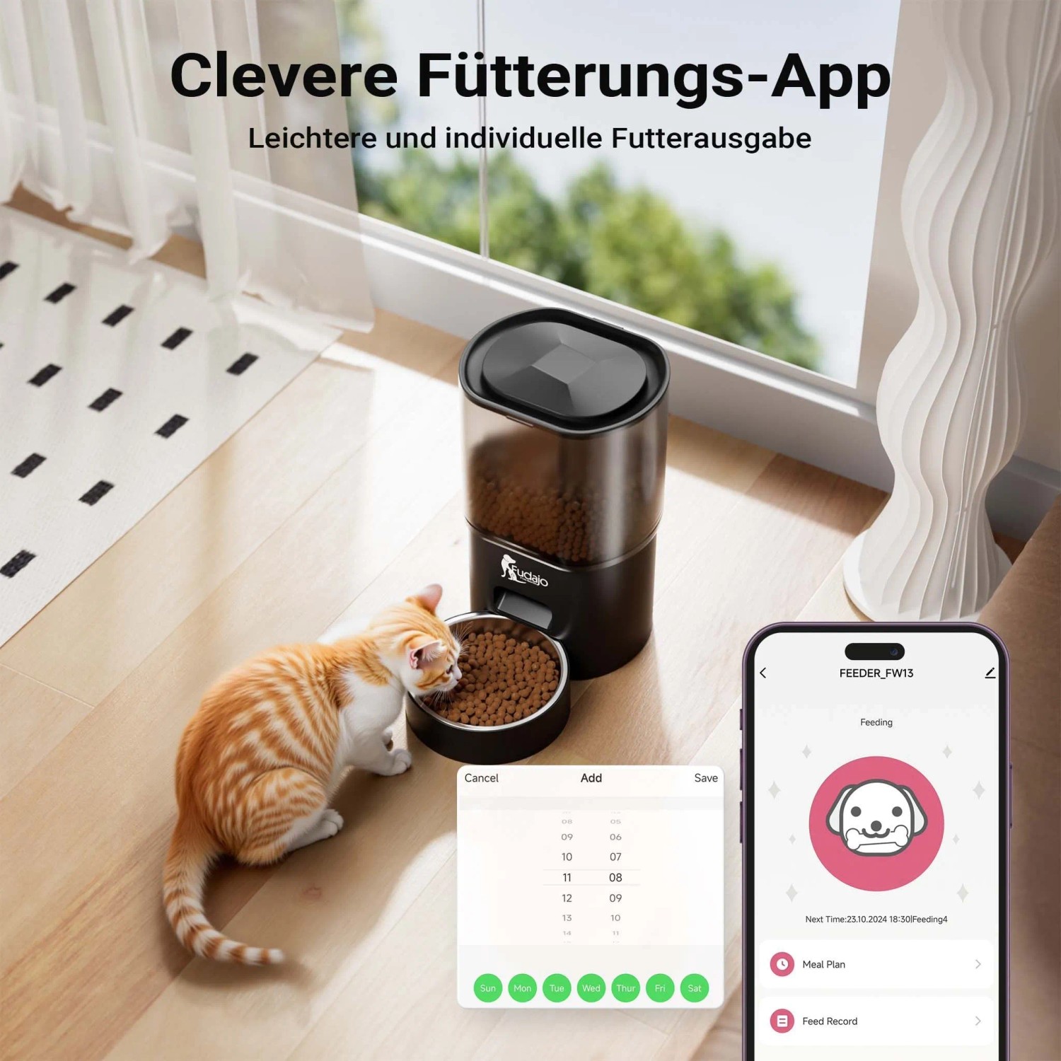 Fudajo Futter- Und Trinkautomat Schwarz Katze Hund 3L Futterspender Trinkbrunnen_4