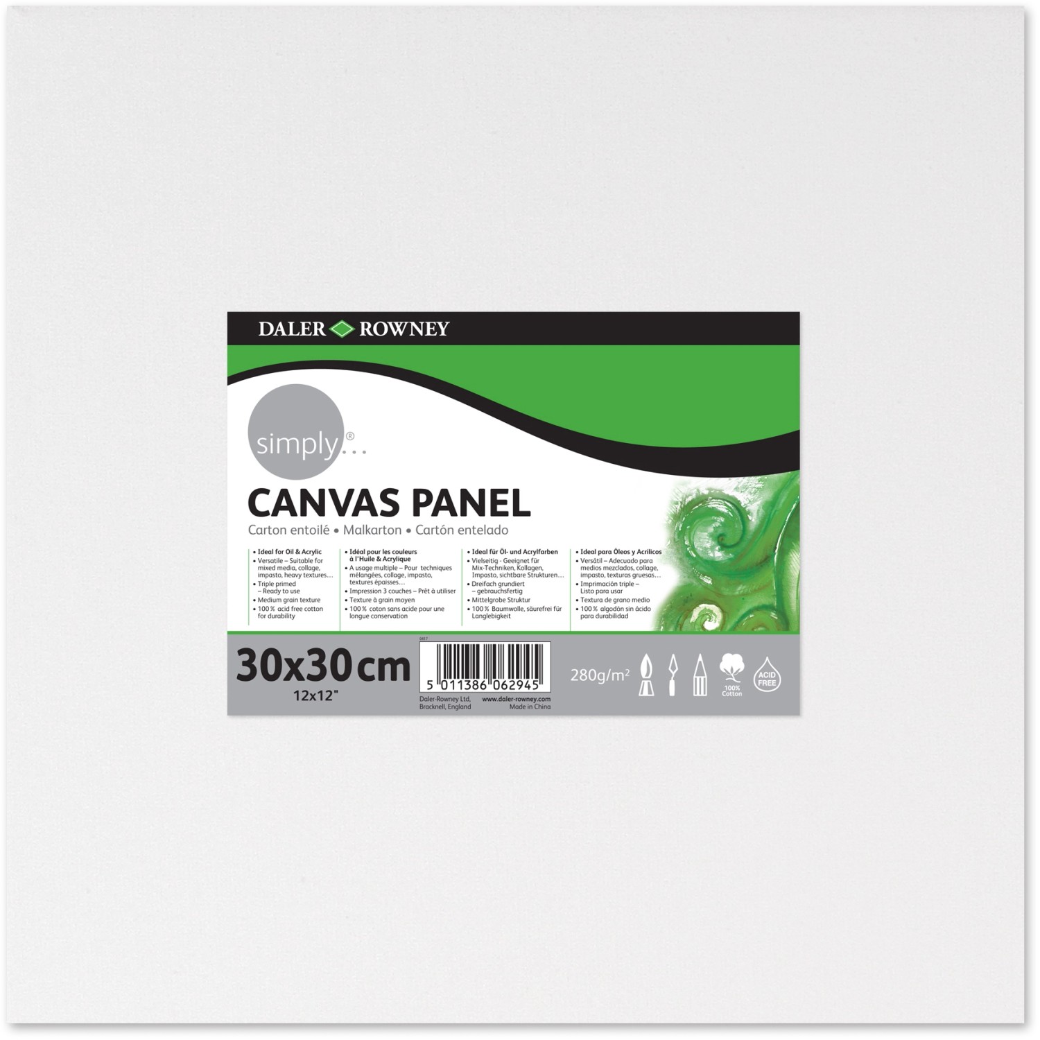Panneau En Toile Daler Rowney Simply - 30x30 Cm, Support Pour Peinture