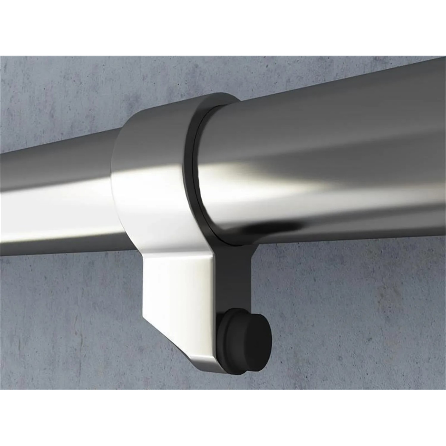 Detailaufnahme: Edelstahl Laufschiene mit Stopper für Glas Schiebetür.