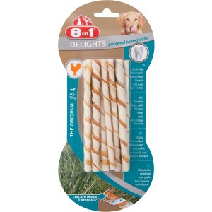 8in1 Twisted Sticks Delights Pro Dental, 10er Pack. Hunde-Zahnpflegesnack mit Huhn.