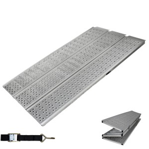DREIBREIT Auffahrrampe, 3-fach klappbar, 255cm lang, gelocht, mit Spanngurten für Autoanhänger.