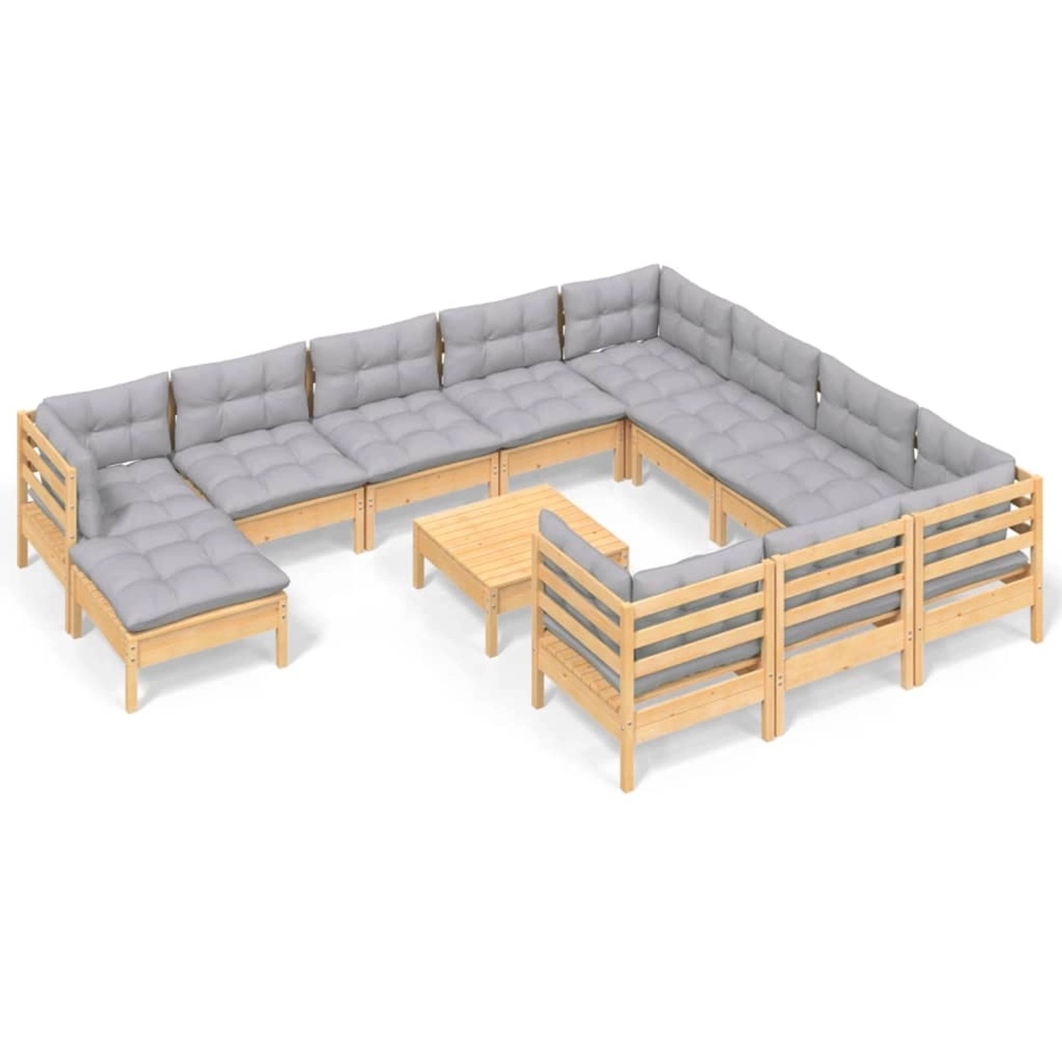 vidaXL 12-Tlg Garten-Lounge-Set mit Grauen Kissen Kiefernholz 3097048 günstig online kaufen
