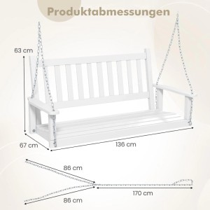 Costway Hängebank Aus Massivholz Gartenschaukel Zum Aufhängen Weiß