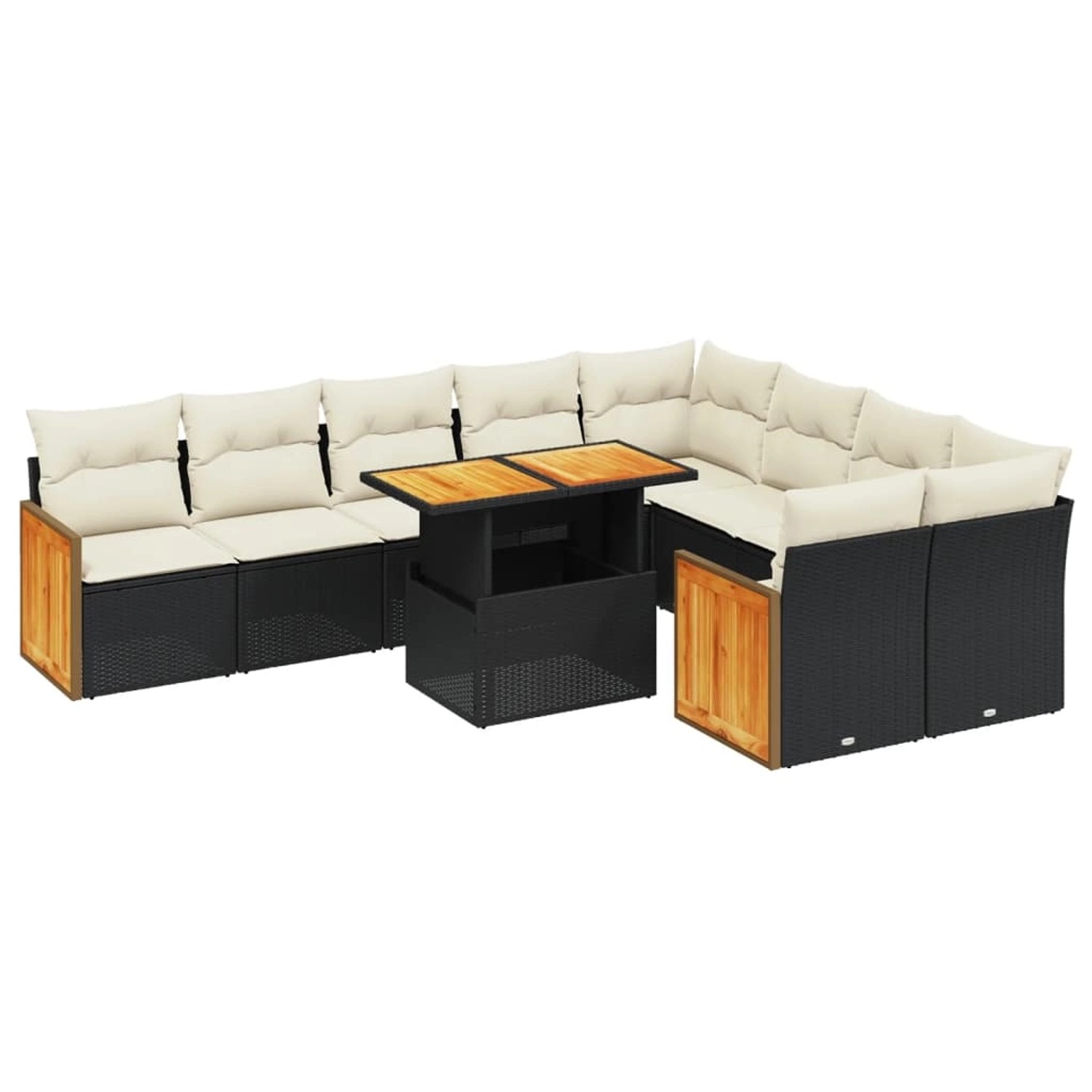 vidaXL 10-Tlg Garten-Sofagarnitur mit Kissen Schwarz Poly Rattan 3274115