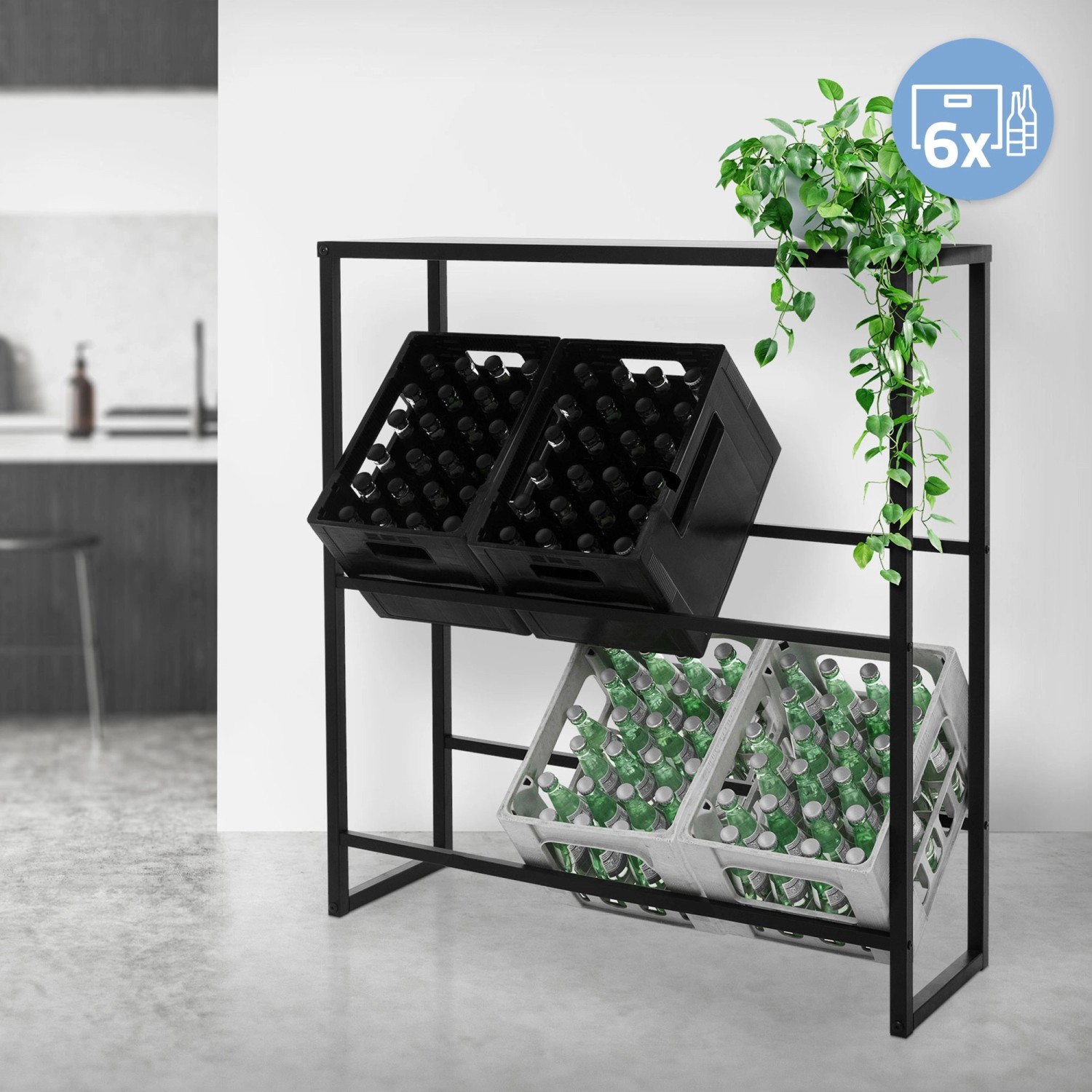 ML-Design Getränkekistenregal für 6-8 Kisten, Stahlregal mit Ablage, anthrazitfarben.