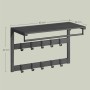 Schwarze Songmics Wandgarderobe mit Ablage, 10 Haken und Kleiderstange im Industrie-Design.