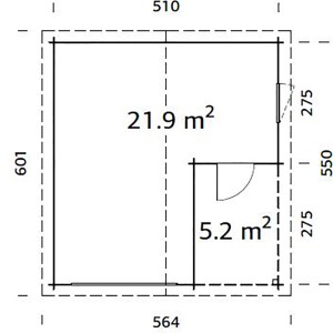 Grundriss Palmako Holzgarage Roger, braun, 510x550cm, mit Maßen. Ideal für Fertiggaragen-Planung.