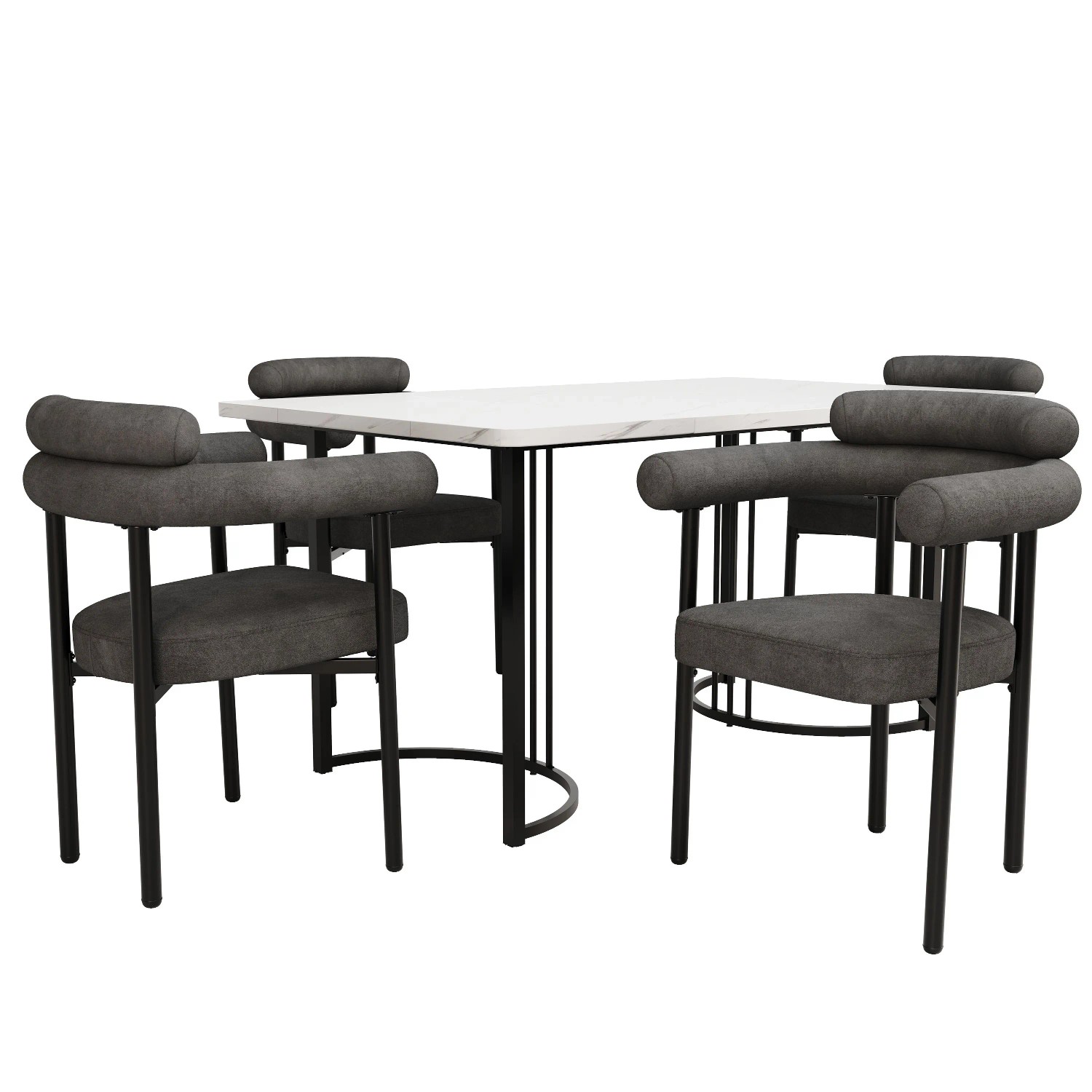 Merax Esstisch Set 5-Teilig Grau Wildleder Metallbeine