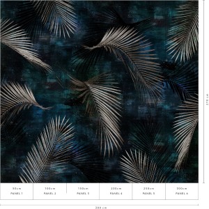 Erismann Fototapete Guido Maria Kretschmer Glossy Palms Silber, Palmenblätter auf dunklem Grund.