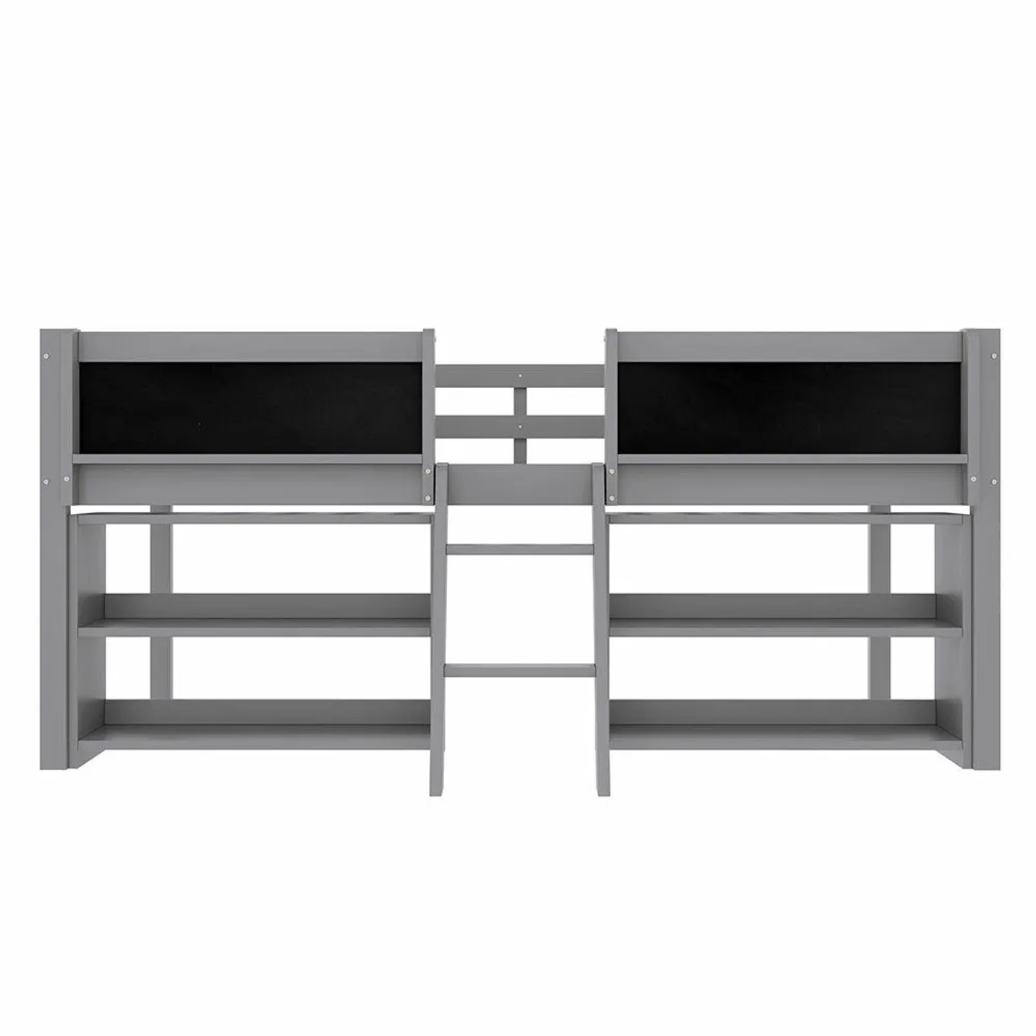 KOMHTOM Mittelhohes Bett 90x200Cm  Mit Etagenbetten  Schutzgitter  Leiter  Kiefernholz  Grau  Ohne Matratze